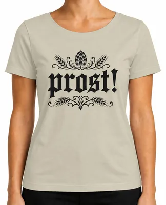 Productafbeelding van Proost! Hopfen Gerste Bierfestival. . Traditioneel kledingstuk: shirt. Lederhosen. Dames T-shirt, naturel, maat 3XL