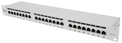 Produktbild von Intellinet 24-Port CAT6a Patchpanel geschirmt 1HE grau
