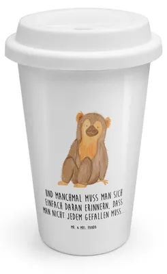 Produktbild von Mr. & Mrs. Panda Thermobecher Affe - Weiß - Geschenk, Affen, ToGo Kaffeebecher, To Go, keramik, Selfcare, Respekt, Wildtiere, Selbstbewusstsein, Liebe, Thermokaffeebecher
