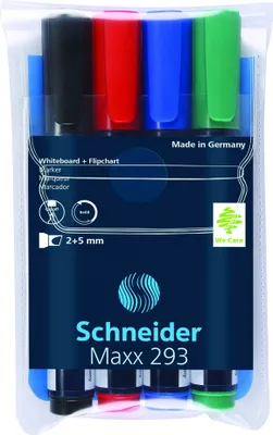 Produktbild von Schneider Schreibgeräte Maxx 293, 4 Stück(e), Schwarz, Blau, Grün, Rot, Meißel, Schwarz, Weiß, 2 mm, 5 mm