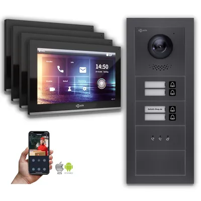 Produktbild von Goliath IP Video Türsprechanlage: 10-Zoll 4 Familienhaus, Anzeige, Anthrazit  : 10 Zoll Schwarz : Unterputzdose Monitor Farbe: 10 Zoll Schwarz Montage: Unterputzdose
