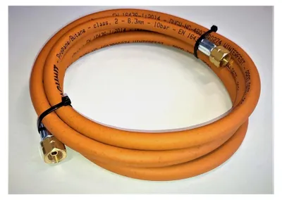 Produktbild von Propan-Butan-Gasschlauch 200 cm (2 m) | 10 bar | Ø6,3 mm | 1/4" - 3/8" Zoll LKS Anschluss mit Schnellkupplung | bis -30°C | Gasschlauch für Grillgeräte