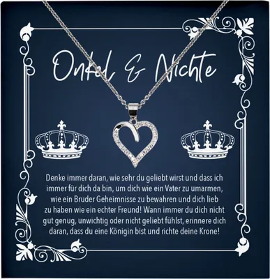 Produktbild von 22Feels Echt Silber Halskette - Nichte Geschenk von Onkel 18. Geburtstag Weihnachten Abschluss Schmuck Set für Mädchen und Frauen - Herz Anhänger, Karte