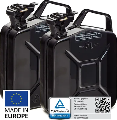 Produktbild von BW® Kraftstoffkanister Metall Benzinkanister 2x 5 Liter - Schwarz RAL 9005 - UN-Zulassung - Hergestellt in Europa