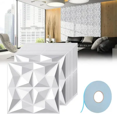 Immagine prodotto di Bettizia 12 pezzi Pannelli 3D Pannelli da parete in cloruro di polivinile PVC - Pannelli per pareti e soffitti - 30x30 cm (0,9 m²) - Leggeri, flessibili e facili da installare - Bianco - Con nastro biadesivo