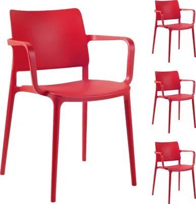 Produktbild von PAPATYA 1er-Set Kunststoffstuhl Joy-K mit Armlehnen I Designstuhl mit Einer Belastbarkeit von 200 kg (Rot) 4er SET