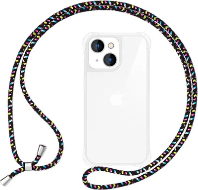 Produktbild von Hülle mit Band für iPhone 15 Plus Handyhülle Umhängen Handy Kette Kordel Case Schwarz Bunt