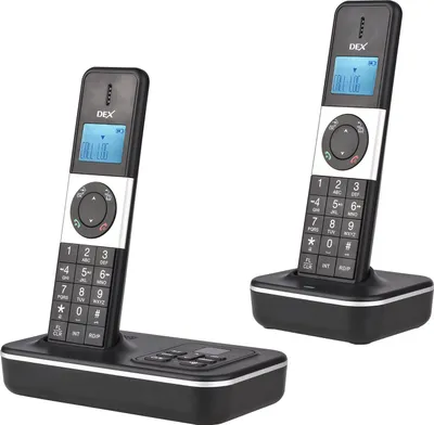 Obrázek produktu pro D1002 TAM-D Bezdrátový telefon se 2 sluchátky a záznamníkem ID volajícího/čekání hovoru 1,6palcový LCD displej se 3 řádky Dobíjecí baterie Podpora 16 jazyků pro domácí a kancelářské konference