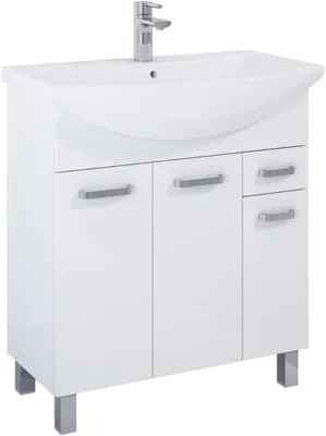 Produktbild von VBChome Badmöbel 75x47x84 cm Weiß Waschbecken mit Hahnloch Badezimmerschrank 3 Türen 1 Schublade Soft Close System Modern