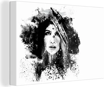 Obrázek produktu pro OneMillionCanvasses® - Plátno obraz - 140x90 cm, ilustrace žena černá a bílá, nástěnné umění tisk nástěnné dekorace