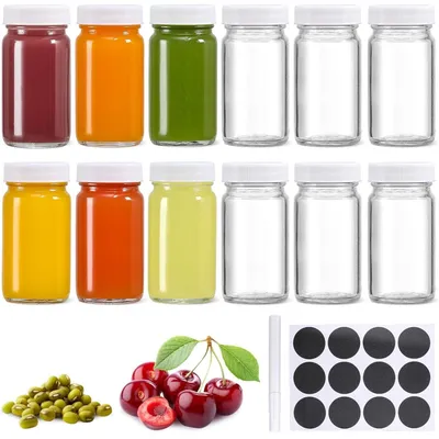 Obrázok produktu pre TRANKIELO® - 12 sklenených fliaš na šťavu, objem 60 ml - opakovane použiteľné, bez úniku, vhodné do umývačky riadu, bez BPA