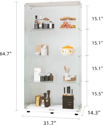 Produktbild von Glasvitrine - Vitrinenschrank - Kunststoffrahmen - Mit 4 Einlegeböden Und 2 Türen - Für Sammlerstücke, Bücher, Wein - Weiß