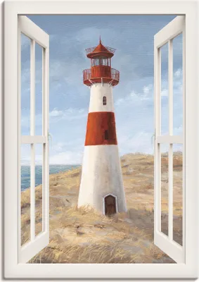 Produktbild von ARTland Leinwandbild Leuchtturm I Fensterblick Größe: 70x100 cm