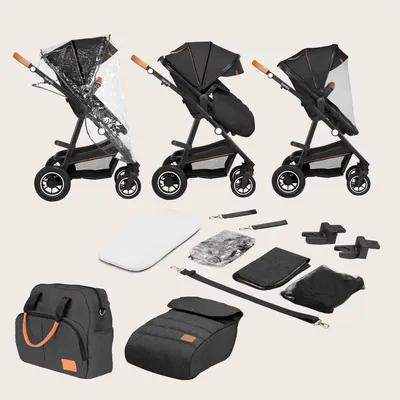 Produktbild von Lionelo Amber - Kombikinderwagen 3 in 1 - Set sportlicher, Sitz, fester Babywanne, Autositz, Tasche, Moskitonetz, Regenschutz - Grey Graphite