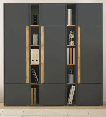 Produktbild von Aktenschrank Set Center matt grau und Wotan Eiche, Büro Schrank groß 5 OH 25 Fächer