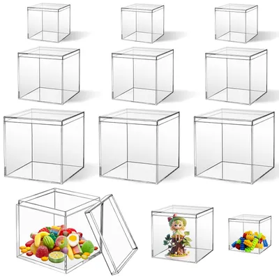 Acrylboxen mit Deckel, 12 Stück, 3 Größen, transparent