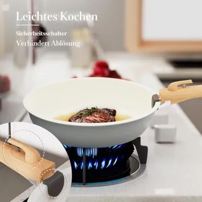 Produktbild von Antihaft-Kochgeschirr-Set für die Küche, mit abnehmbarem Griff, stapelbaren Töpfen und Pfannen, grau, 6-teilig
