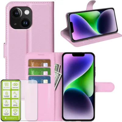 Produktbild von Für Apple iPhone 15 Handy Tasche Rosa Etuis Kunst-Leder Hülle Case + H9 Hart Glas