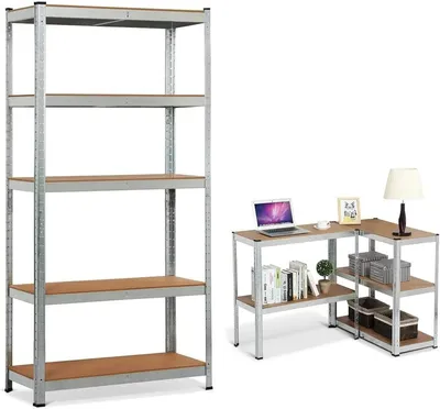 Obrázek produktu pro Regál do garáže – kovový regál s 5 policemi – nosnost 875 kg – vhodný do skladu, dílny, kanceláře – rozměry 170 x 75 x 30 cm – barva: stříbrná
