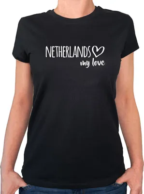 Produktbild von Huuraa Damen T-Shirt Netherlands my love XXL Black Bio Baumwolle Fairtrade Damenshirt Geschenkidee