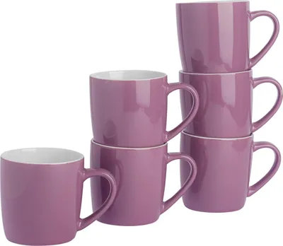 Produktbild von Argon Ta Farbige Kaffeetassen – 350 ml – Lila – 6er-Pack – Robuste Teetasse aus Steingut, spülmaschinen- und mikrowellengeeignet