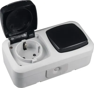 Produktbild von ChiliTec 20470 Feuchtraum Kombi-Schalter/Steckdose,IP44 250V/ 10/16A, grau, AP horizontal
