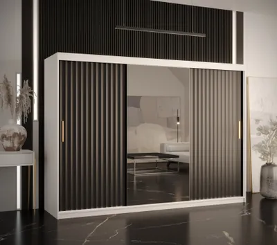 Obrázok produktu pre Šatníková skriňa so zrkadlom RADKIN 2 - šírka 250 cm, biela / čierna