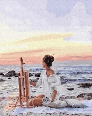 Produktbild von Malen nach Zahlen, 50x40 cm, Motiv: Kreative Frau, Künstlerin am Strand