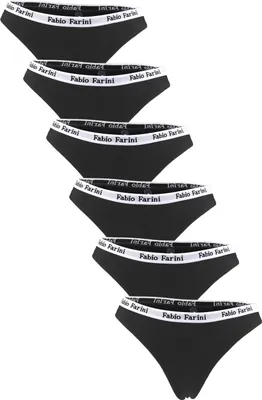Produktbild von Fabio Farini - 6 Stück Damen Unterhosen - Frauen Tanga aus Baumwolle im sportlichen Look mit Designerbündchen