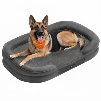 Produktbild von FEANDREA Hundebett, Hundekissen, wasserdichte Innenschicht, erhöhte Ränder, abnehmbarer, waschbarer Bezug, Bleigrau
