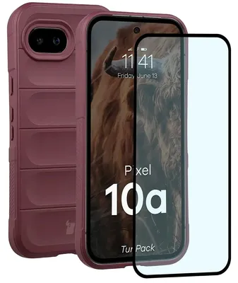 Produktbild von Robuste Handyhülle + gehärtetem Glas für Google Pixel 10a, Bizon Tur Pack, Burgunderrot