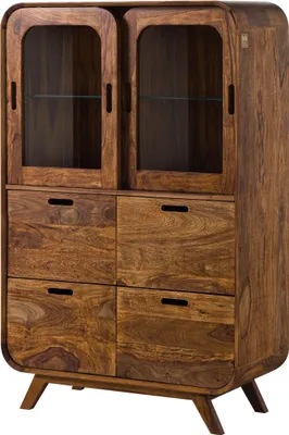 Image de MASSIVMOEBEL24 | Buffet haut en bois de Sheesham 90x40x140 marron clair laqué MAILAND #120