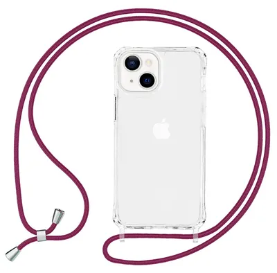 Produktbild von NALIA Klares Hybrid Case mit Kette für iPhone 13, Transparentes Hardcase & Silikon Rahmen, Schutzhülle & Handy-Schnur Rot
