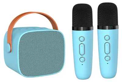 Obrázek produktu pro Mini karaoke stroj, BT karaoke reproduktor s bezdrátovými mikrofony pro dospělé a děti, domácí párty