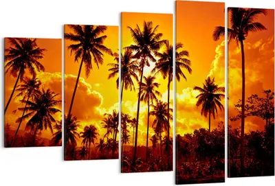 Produktbild von Bild auf Leinwand - Leinwandbild - Palmen Bäume Sonne - 150x100cm - Wand Bild - Wanddeko - Leinwanddruck - Bilder - Kunstdruck - Wanddekoration - Leinwand bilder - Wandkunst - EG150x100-0187