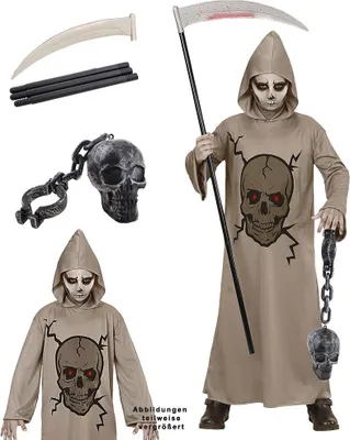 Produktbild von Kostüm Totenkopf Hell mit Sense und Totenkopf Größe: 140