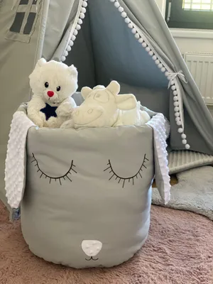 Obrázek produktu pro Koš na hračky velký 45x40cm Králíček šedo-bílý