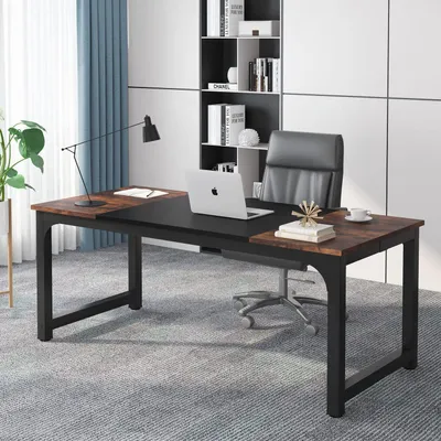 Image de Bureau, bureau d'ordinateur, table de travail, 180 x 80 x 75 cm, style rustique, couleur marron/noir