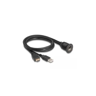 Produktbild von DeLOCK Kabel HDMI-A Stecker und USB 2.0 Typ-A Stecker zu HDMI-A Buchse und USB 2.0 Typ-A Buchse zum Einbau wasserfest 1 m, Schwarz, HDMI-A, USB 2.0 Type-A, Männlich/Weiblich, Männlich/Weiblich, Polyvinylchlorid (PVC)