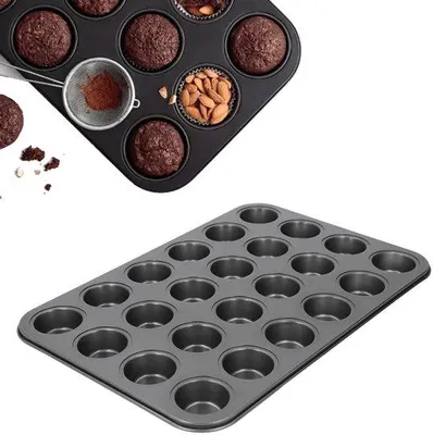 Produktbild von Kuchenform 24 Teile - Backblech für Cupcakes - Kohlenstoffstahl - Rund - für den Hausgebrauch - ideal für Desserts - Kuchentorteform
