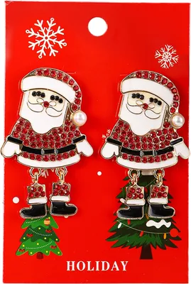 Produktbild von 1 Paar Weihnachtsohrringe für Damen, Weihnachtsbaum, Elch, Weihnachtsglocke, Strass-Dekor, Creolen, Neujahrsparty, Hängeohrringe, Damenschmuck