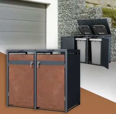 Produktbild von ML-Design Mülltonnenbox 2er für 2 Tonnen, 240L, 132x80x116,3 cm, Anthrazit-Rostoptik, Stahl/Cortenstahl, abschließbar