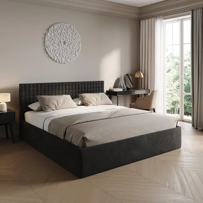 Produktbild von Home Collective Polsterbett 180x200 cm Doppelbett Bett mit verstellbarem Lattenrost & Stauraum | VARDO-Stoff Schwarz