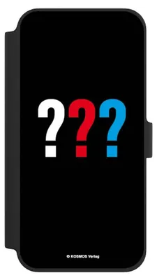 Produktbild von NIVOCASE Klapphülle für Apple iPhone 16 Plus  Handyhülle aus Kunst Leder NIVOflip schwarz Logo Offizielles Lizenzprodukt Die drei ???