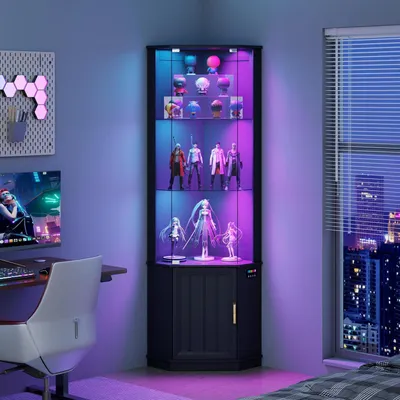 Immagine prodotto di Vetrina espositiva con illuminazione a LED e sensori, dimensioni 45x63x175 cm, colore nero