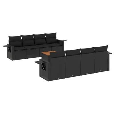 Produktbild von vidaXL 9-tlg. Garten-Sofagarnitur mit Kissen Schwarz Poly Rattan