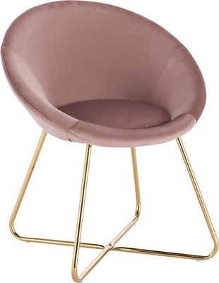 WOLTU Jedálenská stolička Čalúnené kreslo do obývačky Velvet & Golden Crossed Metal Legs, ružová