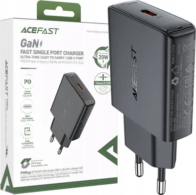 Produktbild von Acefast Schnellladegerät Pd 20W Gan Usb-C Langlebig Stark Schwarz