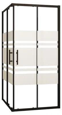 Produktbild von Duschspa 90x90x195cm Duschkabine Schiebetür 6mm mattes Streifenglas Schwarz Aluminium Rahmen Eckdusche