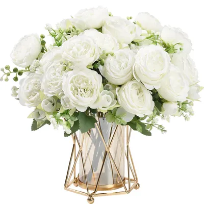 Productafbeelding van 2 Bund Kunstmatige Witte Pioenrozen Bloemen voor Decoratie